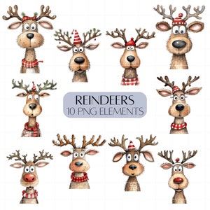 Rentier Clipart-Set Niedliche Rentiere Weihnachten illustrierte Clipart PNG Kommerzielle Nutzung Weihnachtskarte Elemente