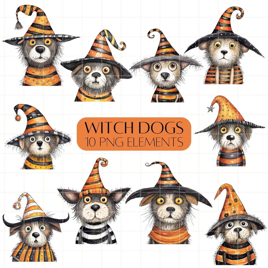 Witch Dogs Halloween Clipart Set Cute Illustrated Dogs Halloween ...