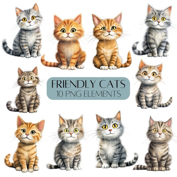 Cat illustration clipart set Cute friendly cats Commercial use clipart PNG Cat lovers clipart