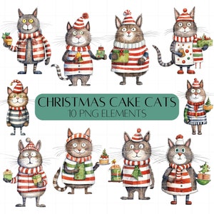 Katze Clipart weihnachtliche Katzen halten Weihnachtskuchen Niedliche illustrierte Clipart PNG Kommerzielle Nutzung