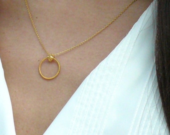 Gold circle pendant, free bracelet with order, gold filigree necklace, dainty necklace, succulent jewellery, gift for her