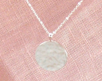 925 Sterling silver necklace with hammered circle pendant and silver satellite ball chain, free gift with order, gift for her