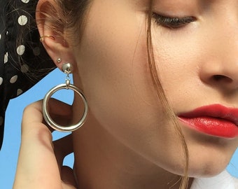 Silver door knocker earrings, free bracelet with order, Audrey earrings, thick earrings, creole earrings, 1950s style earrings, gift for her