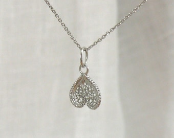 925 Sterling silver filigree upside down heart necklace, free bracelet with order, silver heart pendant, gift for her