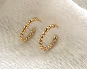 Gold rope earrings, free slider bracelet with order, twisted rope earrings, twisted hoop earrings, gift for her