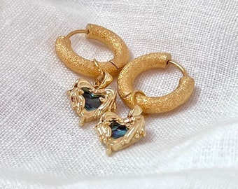 Textured gold hoop earrings, free bracelet with order, chunky gold earrings, huggies earrings, heart earrings, gift for her
