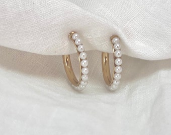 Pearl hoop earrings, free bracelet with order, hoop pearl earrings for women, pearls on hoop earrings, pearl jewellery, gift for her