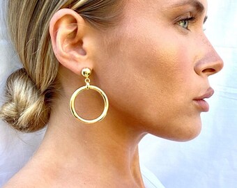 Gold chunky hoop earrings, free gift with order, door knocker earrings, thick hoop earrings, creole earrings, Audrey earrings, gift for her