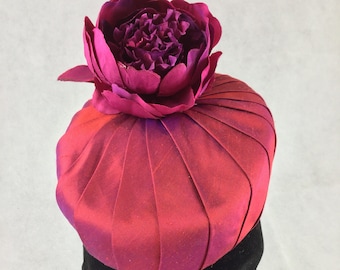 Raspberry pink silk pillbox hat for weddings, races