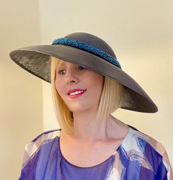 Naida. A Statement Hat in Navy Blue With Vintage Beading - Etsy display picture 2