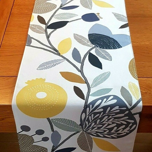 Table Runner Ochre Yellow Blue Grey Pomegranate Trail Design Etsy