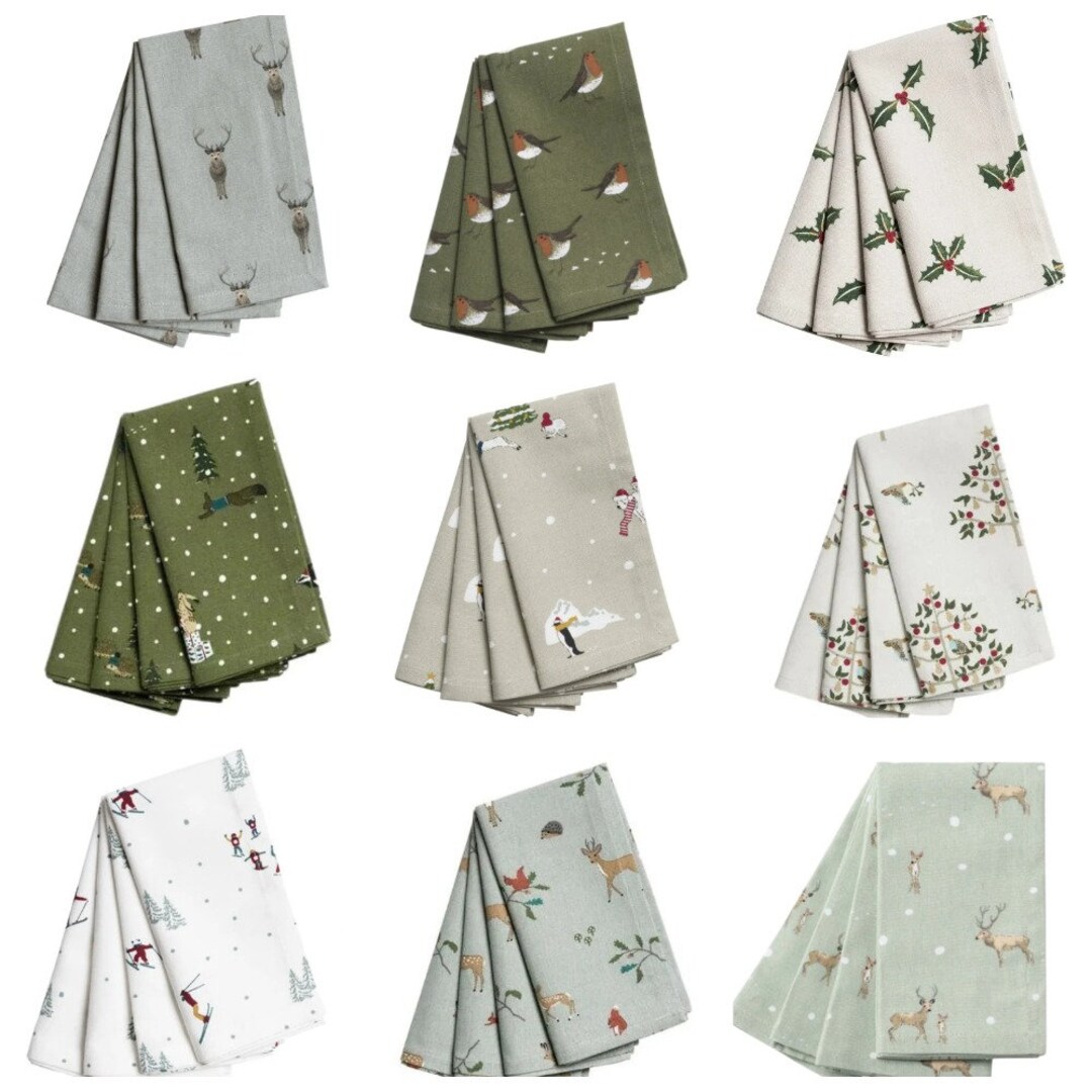 Sophie Allport Fabric Napkins , Christmas Cloth Napkin , Festive Fabric ...