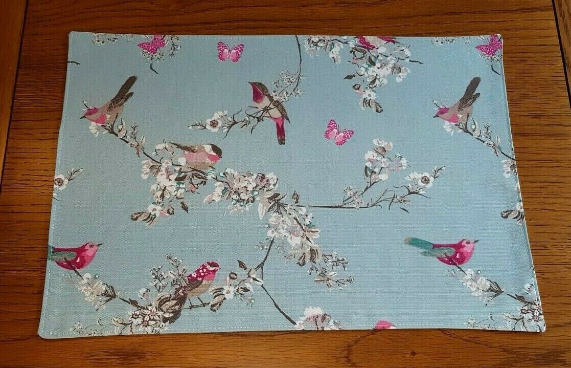 Fabric Placemats Blue Pink Duckegg Birds Floral Etsy UK
