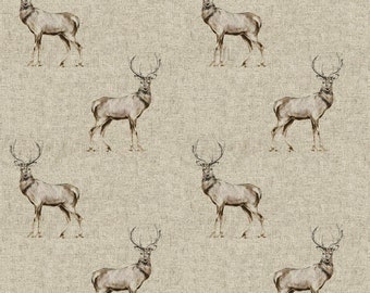 Fryetts Beige Natural Stag Heads Cotton Oilcloth Tablecloth Fabric Wipe Clean 