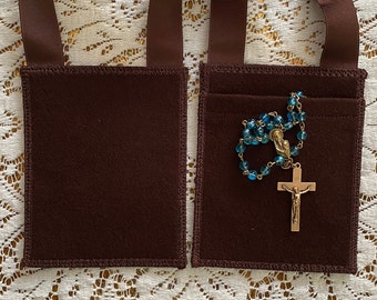 MANTLE OF MARY® Brown Scapular with One Exterior Pocket | 4 x 5 inch Panels | 100% Woven Wool | 7/8 Wide Grosgrain Ribbon | Garment of Grace