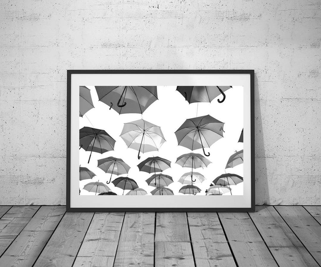 Minimalistic Art, Umbrellas Photo, Printable Wall Art, Blackwhite