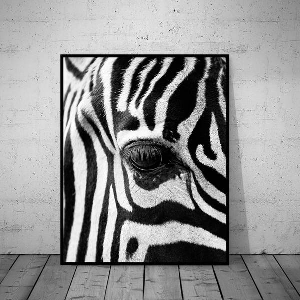 Animal Photography, Wall Art Decor, Zebra Photo, Black-White Photo, Printable Poster, Digital Download, 1 JPG