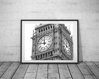 Big Ben Photo, London Photography, Digital Print, Black-White Photo, Wall Art, Printable Poster, Digital Download, 3 JPG's