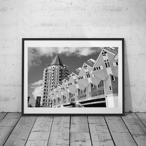 Architecture Art, Cube houses, Rotterdam Photo, Digital Print, Black-White Photo, Wall Art, Printable Poster, Digital Download, 2 JPGs