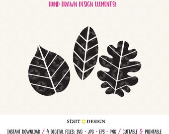 Leaf SVG | Fall Leaves Hand Drawn Digital Download for Crafting and Cutting Machines