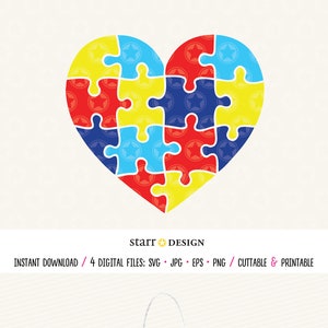 Autism Puzzle Heart svg - Digital File for Cricut and Silhouette, Great for shirts, totes and crafts