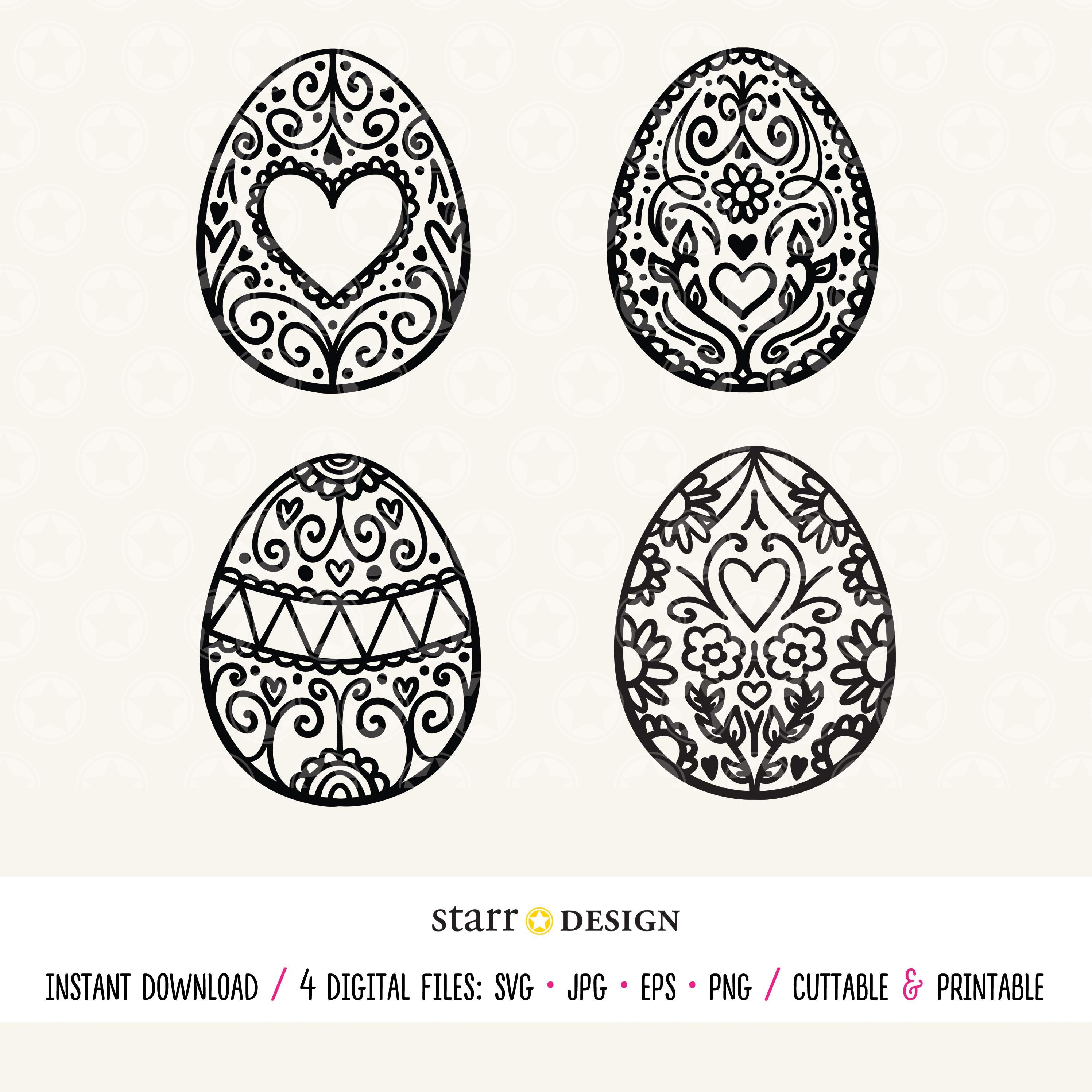4 Decorative Easter Eggs SVG Cut File Bundle for Cricut, Easter PNG ...