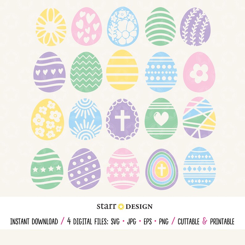 20 Decorative Easter Eggs SVG Cut File Bundle for Cricut, Easter PNG ...