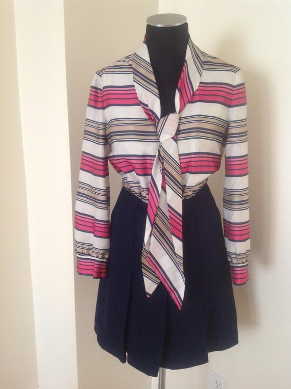 Pussy Bow Striped Dress
