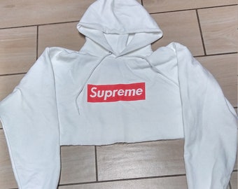 White supreme hoodie/supreme/crop hoodie/white hoodie/hoodies/unisex hoodie/made in usa/crop