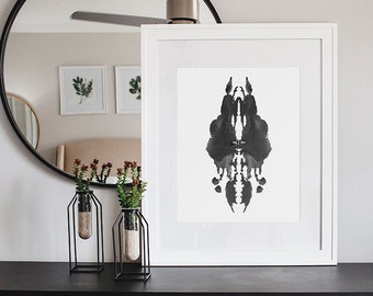 Contemporary Ink Blot Wall Art Print, Modern Art Painting Print, Black and White Pattern 8