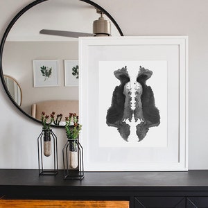 Contemporary Ink Blot Wall Art Print, Modern Art Painting Print, Black and White Pattern 4