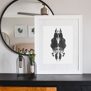 Contemporary Ink Blot Wall Art Print, Modern Art Painting Print, Black and White Pattern 8