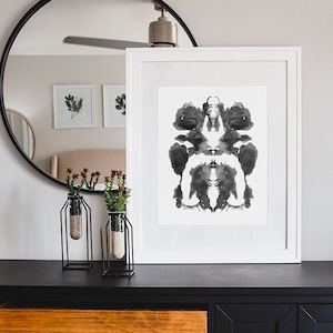 Contemporary Ink Blot Wall Art Print, Modern Art Painting Print, Black and White Pattern 2