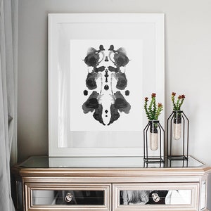 Contemporary Ink Blot Wall Art Print, Modern Art Painting Print, Black and White Pattern 7