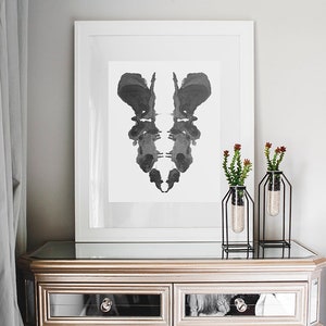 Contemporary Ink Blot Wall Art Print, Modern Art Painting Print, Black and White Pattern 3
