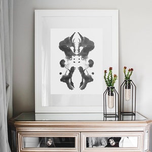 Contemporary Ink Blot Wall Art Print, Modern Art Painting Print, Black and White Pattern 5