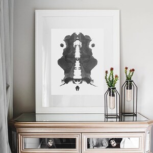 Contemporary Ink Blot Wall Art Print, Modern Art Painting Print, Black and White Pattern 9