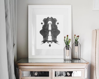 Contemporary Ink Blot Wall Art Print, Modern Art Painting Print, Black and White Pattern 9