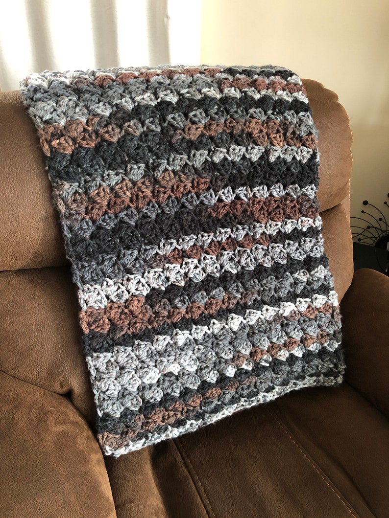 Handmade Chunky Cozy Crochet Blanket Grey Brown and Black Etsy Canada