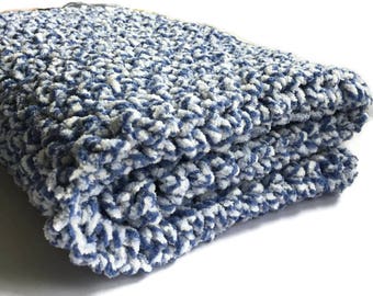 Handmade Crochet Baby Blanket: Blue Twist Car Seat Blanket