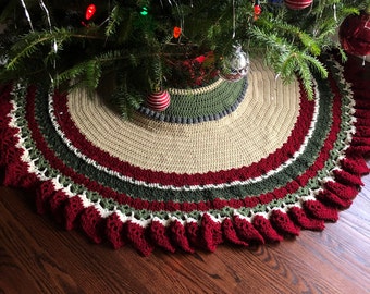 Rustic crochet Christmas tree skirt / MADE TO ORDER
