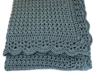 Handmade crochet baby blanket / blue knit blanket / baby boy blanket / stroller/travel/car seat/crib blanket / baby gift