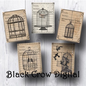 Bird Cage Grungy Library Cards / Blank Library Cards / 3&quot; by 4&quot; / Primitive Grunge Cards / Journal Cards /  Printable Instant Download