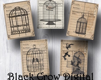 Bird Cage Grungy Library Cards / Blank Library Cards / 3" by 4" / Primitive Grunge Cards / Journal Cards /  Printable Instant Download