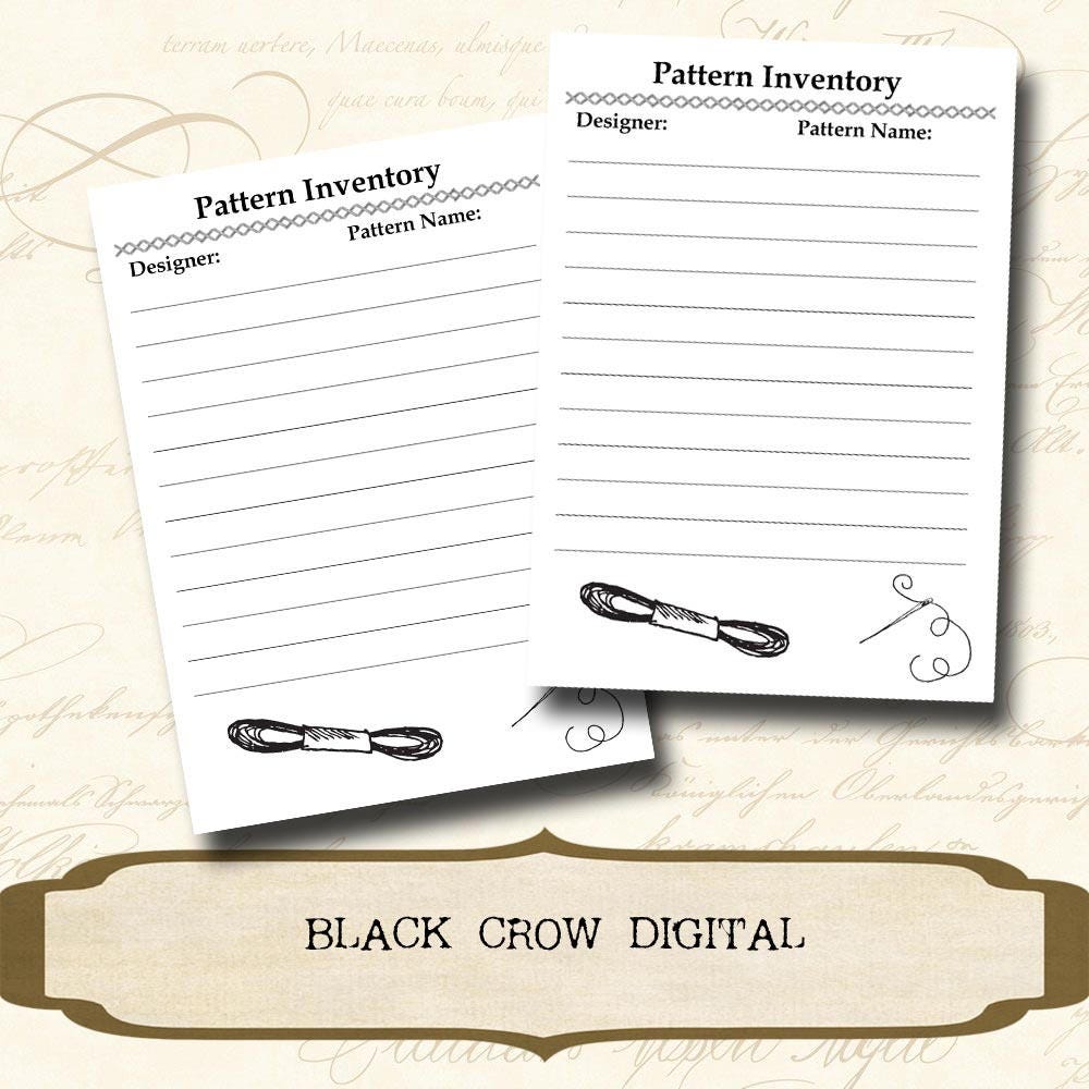 Stitchers Patterns Printable Inventory Record Cross Stitch, Embroidery Pattern Inventory List