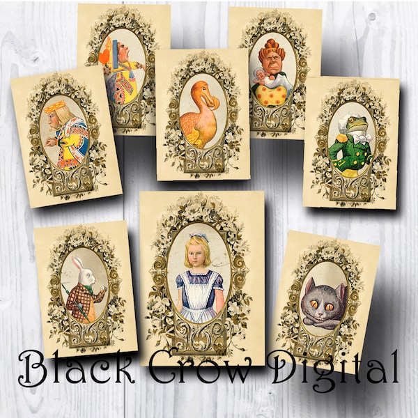 Alice In Wonderland; ATC, ACEO Cabinet Cards; 2 1/2" by 3 1/2" Backgrounds;  Collage Sheet; Printable; Instant Download; Scrapbooking