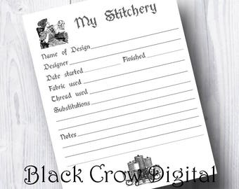 Printable My Stitchery Labels, Journal Pages, Plain White,  4 by 6 inches, Record Your Cross Stitch Embroidery Projects