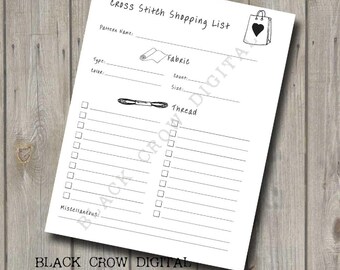 Shopping List for Cross Stitching Supplies A5 Size, Shopping Check Off List, Instant Digital Download, Printable  PDF