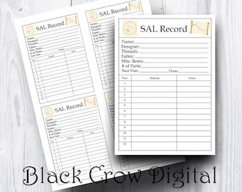 SAL Record Cards for Cross Stitching; Tracker for Stitch Along Cross Stitch Patterns & Projects; Instant Digital Download, Printable  PDF