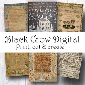 Antique Samplers Papers; Cross Stitch Embroidery ABC Samplers;  Journal Covers; 8 1/2&quot; x 11&quot;; 6 Designs, Instant Download; Printable